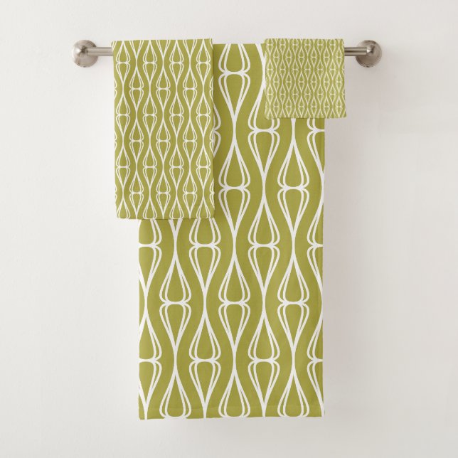 Modern Olive White Pattern  Bath Towel Set (Insitu)
