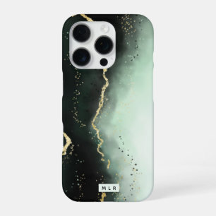 Modern Ombre Dusty Green & Gold Moody Monogram iPhone 16 Pro Case