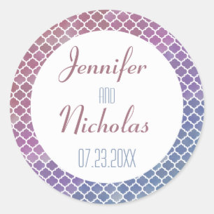 Modern Ombre Geometric Mosaic Wedding Classic Round Sticker