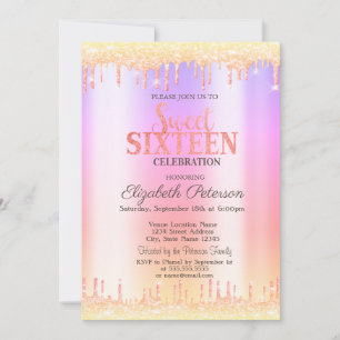 Modern Ombre Glitter Drips Sweet 16 Invitation