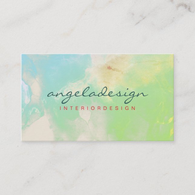 Modern Ombre Green Cloudy Watercolor Botanical Business Card (Front)