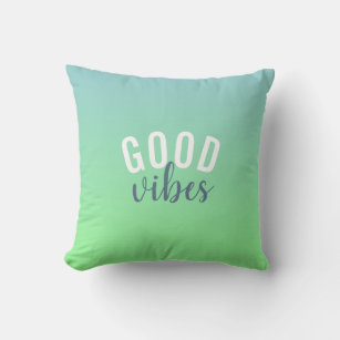 Modern Ombre Neo Mint Green Blue Good Vibes Throw Pillow