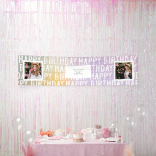 Modern Ombre Pastel multi Photo Birthday Party Banner