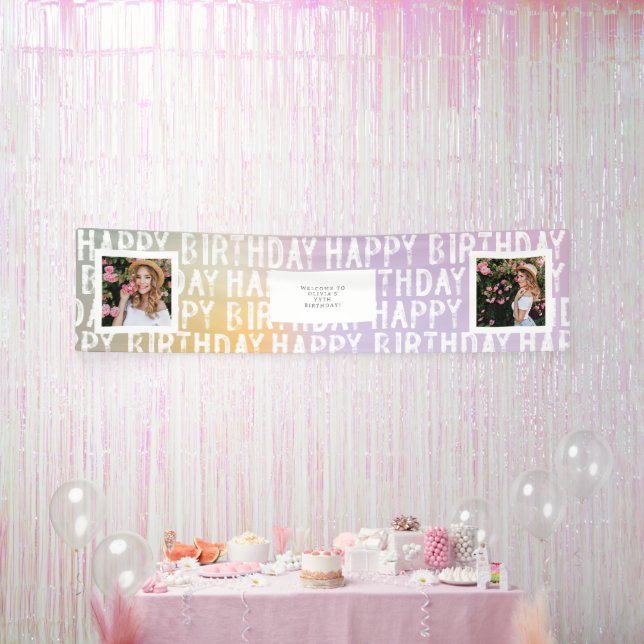 Modern Ombre Pastel multi Photo Birthday Party Banner (Party)