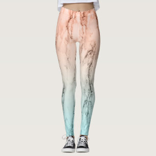 Modern ombre pink blue marble leggings