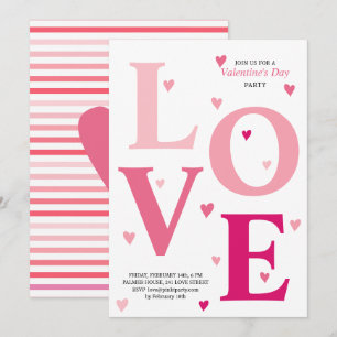 Modern ombre pink LOVE hearts Valentines Day party Invitation
