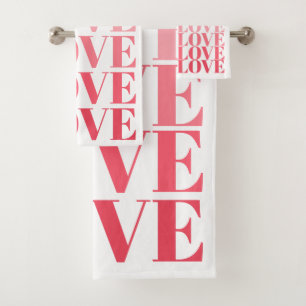 Modern ombre pink LOVE typography Valentines Day Bath Towel Set