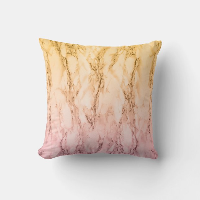 Modern ombre pink purple and yellow marble throw pillow (Front)