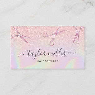 Modern ombre rose gold holographic hairstylist business card