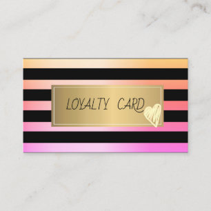 Modern Ombre Stripes,Frame, Gold Hearts  Loyalty Card