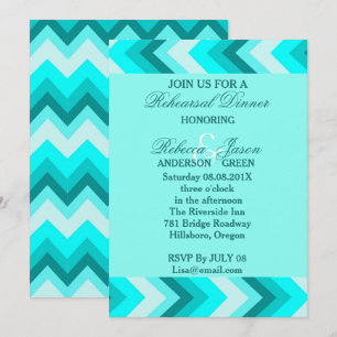 modern ombre turquoise chevron rehearsal dinner invitation