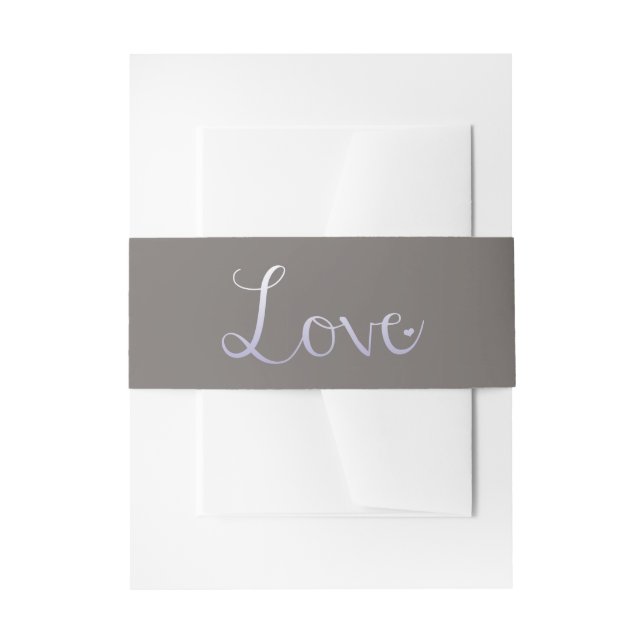 Modern Ombré Typography Love Purple & Grey Wedding Invitation Belly Band (Front Example)