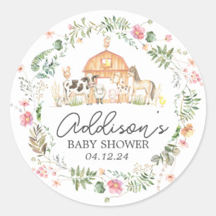Modern on the Farm Baby Shower Invitation Classic  Round Sticker
