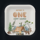 Modern One Happy Camper Watercolor 1st Birthday Paper Plate<br><div class="desc">Modern One Happy Camper Watercolor 1st Birthday Paper Plates</div>
