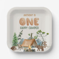 Modern One Happy Camper Watercolor 1st Birthday