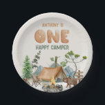Modern One Happy Camper Watercolor 1st Birthday Paper Plate<br><div class="desc">Modern One Happy Camper Watercolor Woodland 1st Birthday Paper Plates</div>
