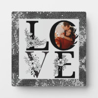Modern ONE Photo floral silver glitter valentine's