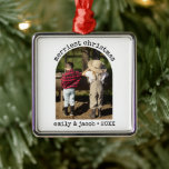 Modern One Photo Minimalist Simple Arch Christmas Metal Ornament<br><div class="desc">Introducing our Modern One Photo Minimalist Simple Arch Christmas Holiday Card, a contemporary take on the classic black and white Christmas card with a touch of vintage Buffalo black plaid tartan. This family Christmas card is the perfect choice for capturing the spirit of the season with a single cherished photo....</div>