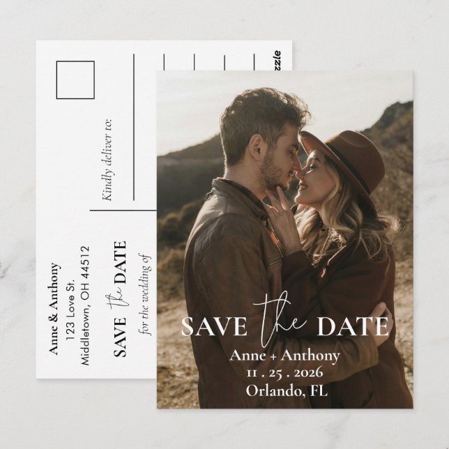 Modern One Photo Wedding Save the Date Postcard (Front/Back)
