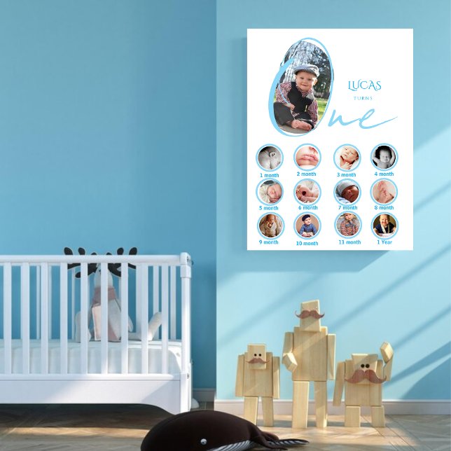Modern One Year Milestone Baby Boy Photo Collage  Poster (Creator Uploaded)