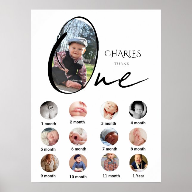 Modern One Year Milestone Photo Collage  Poster (Front)