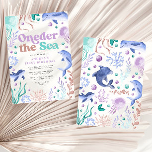 Modern Oneder the Sea Retro First Birthday Invitation