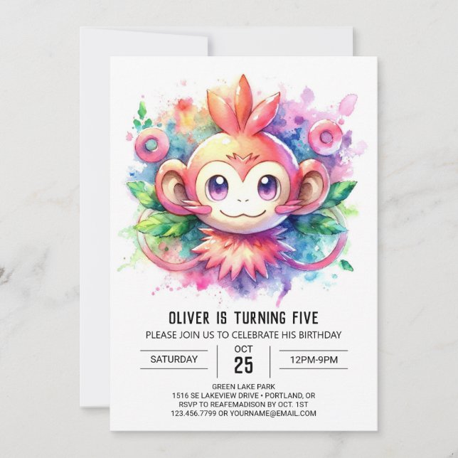 Modern Online Monkey Birthday Invitation (Front)