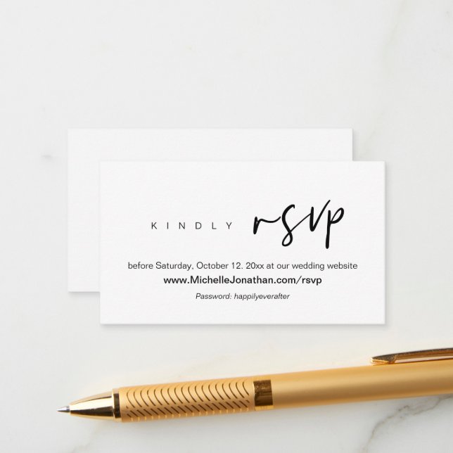 Modern Online RSVP, Wedding website, Password Enclosure Card (Front/Back In Situ)