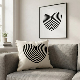 Modern Op Art Concentric Black and White Heart Accent Pillow