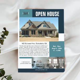 Modern Open House 3 Photo Teal Customizable Flyer