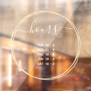 Modern Opening Hours Elegant Gold Circle  Window C Cling