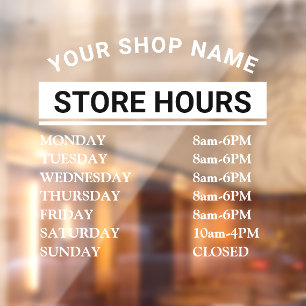 Modern Opening Hours Elegant Script Small Business Window Cling
