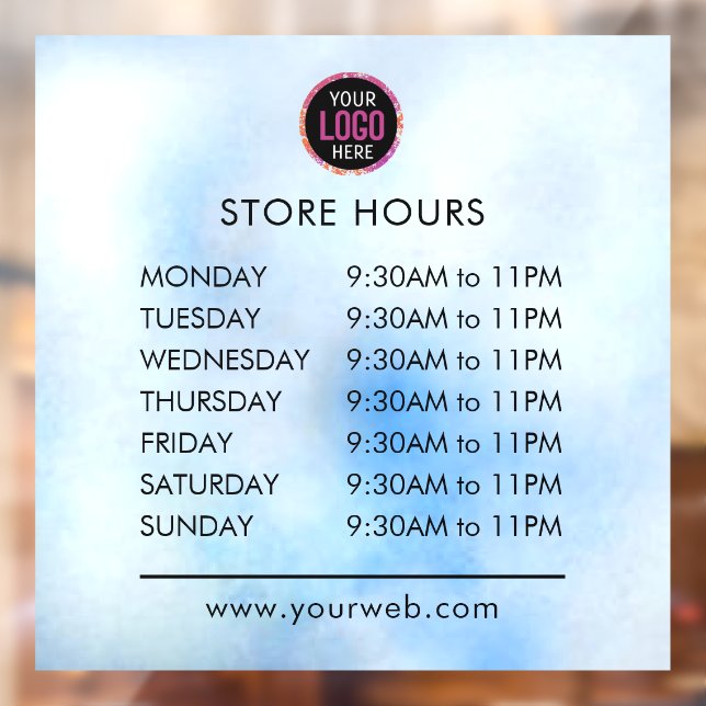 Modern Opening Hours Elegant Script Small Business Window Cling (Sheet 2)