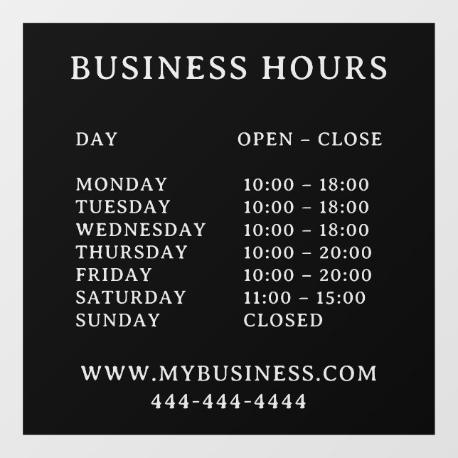 Modern Opening Hours Logo Pros door sign (Sheet)