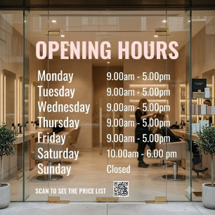 Modern Opening Hours QR Code Business Sign