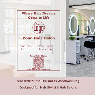 Modern Opening Hours QR code Salon Window Cling