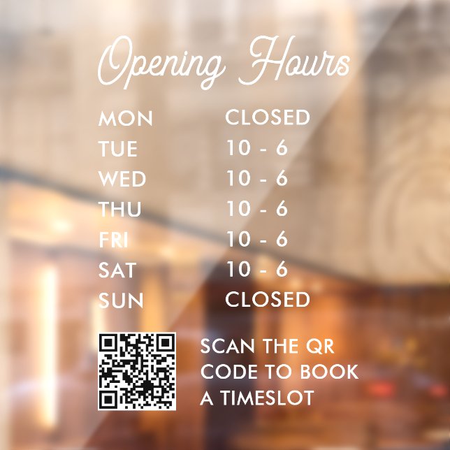 Modern Opening Hours QR Code Script Small Business Window Cling (Sheet 2)