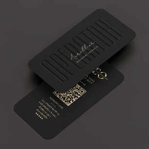 Modern Operator Heavy Equipment Black Monogram QR Business Card