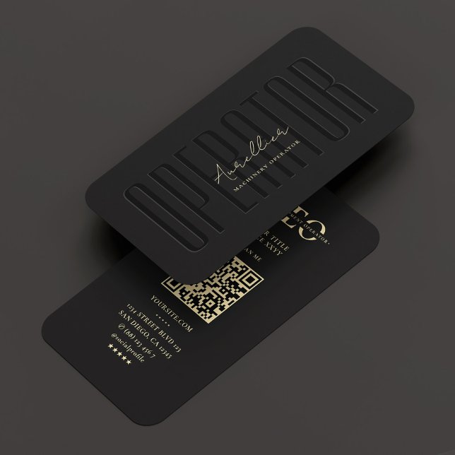 Modern Operator Heavy Equipment Black Monogram QR Business Card (Modern Operator Heavy Equipment Black Monogram QR Business Card
)
