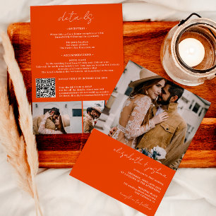 Modern orange 4 photo Qr all in one wedding Invitation