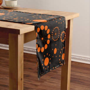 Modern Orange Abstract Circles & Stars Pattern Short Table Runner