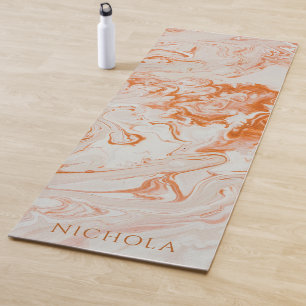 Modern Orange Abstract Marbled Pattern Yoga Mat