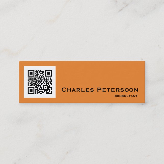 Modern Orange and Black QR Code Consultant Mini Business Card (Front)