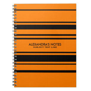 Modern Orange And Black Stripes Pattern Notebook