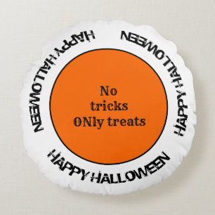 Modern Orange and Black Typography Happy Halloween Round Pillow