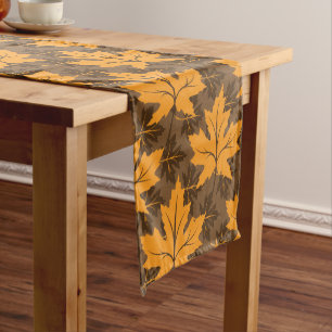 Modern orange and brown fall maple leaves pattern short table runner