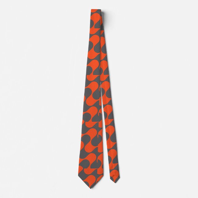Modern Orange And Gray Abstract Geometric Pattern Tie (Front)