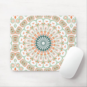 Modern Orange and Green Mandala Pattern Mouse Pad