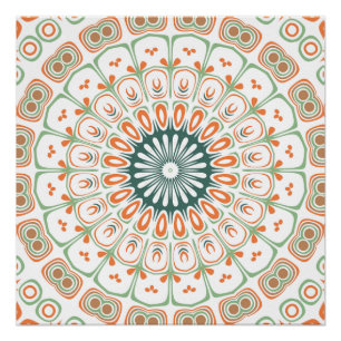 Modern Orange and Green Mandala Pattern Poster