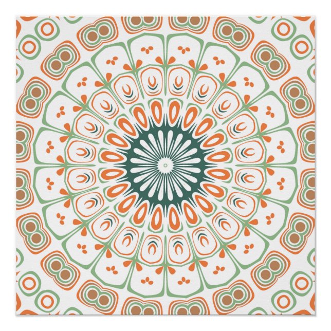 Modern Orange and Green Mandala Pattern Poster (Front)